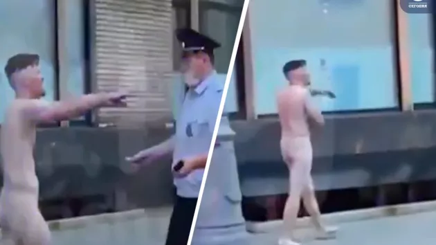 В Москве голый мужчина вышел на трассу и лез обниматься к полицейскому (видео)